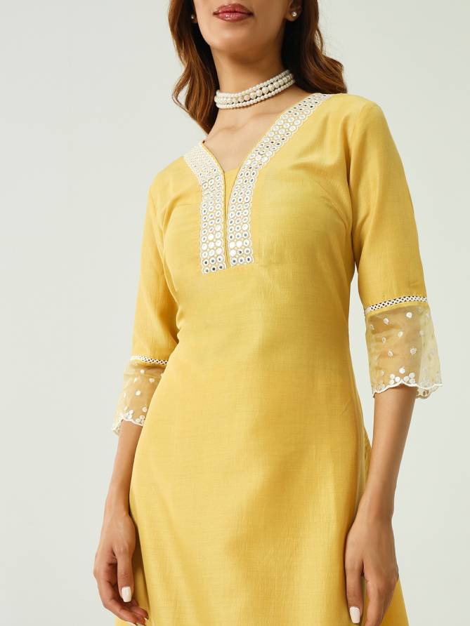 SET0155 Yellow Fiorra Silk Raksha Bandhan Special Kurti With Bottom Dupatta Wholesalers In Surat